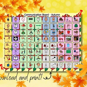 Visuals voor autisme | Visueel hulpmiddel | PDF-afdrukbaar | Communicatiehulp | Communicatiebord | Kaarten met afbeeldingen | Communicatiebord voor de herfst