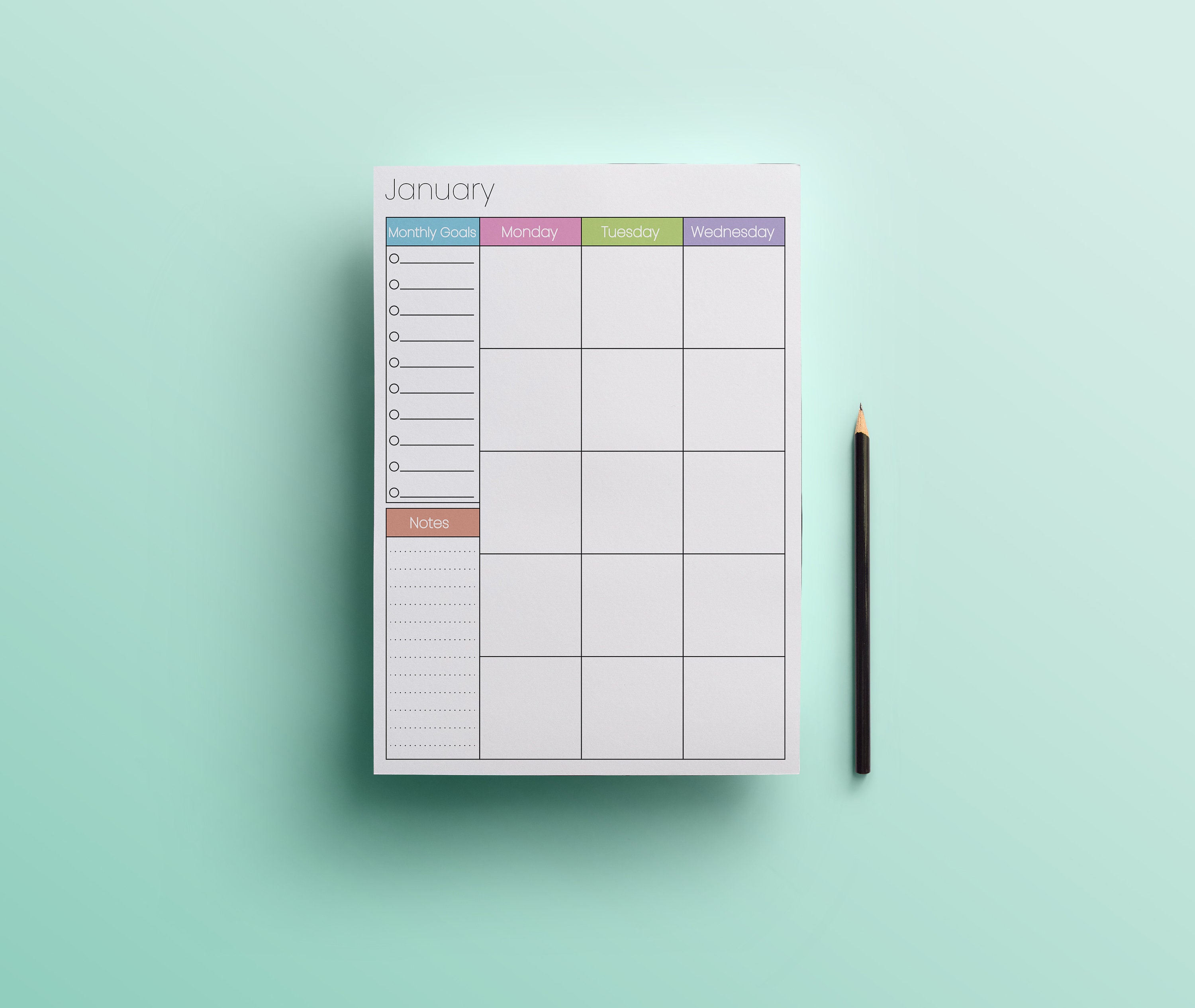 Printable Monthly Planner, Printable Planner Insert, Month on 2 Pages, No Date Planner ,no Date ...