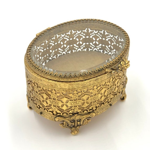 Vintage French Filigree Ormolu Jewelry Box