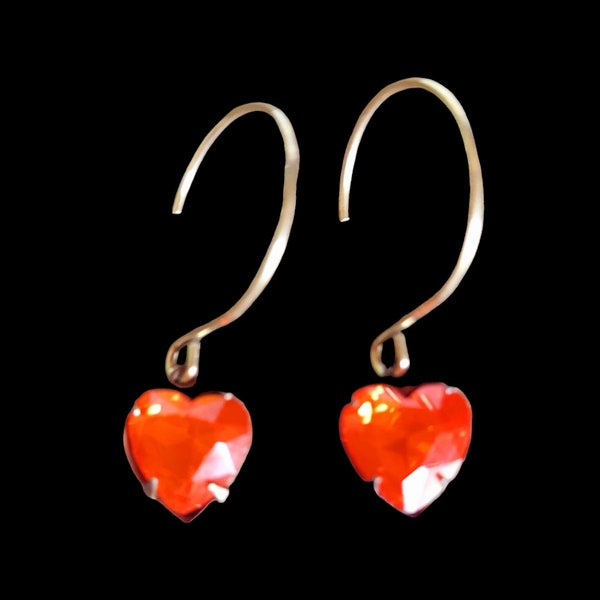 Ruby fire heart earrings, red heart earrings, boho earrings, Gifts for her, Gypsy earrings, Minimalist earrings, Aretes de Corazon,  Red Hot