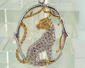 Jaguar Pendant with Sapphire 2-Tone White & Yellow Gold 925 Sterling Silver