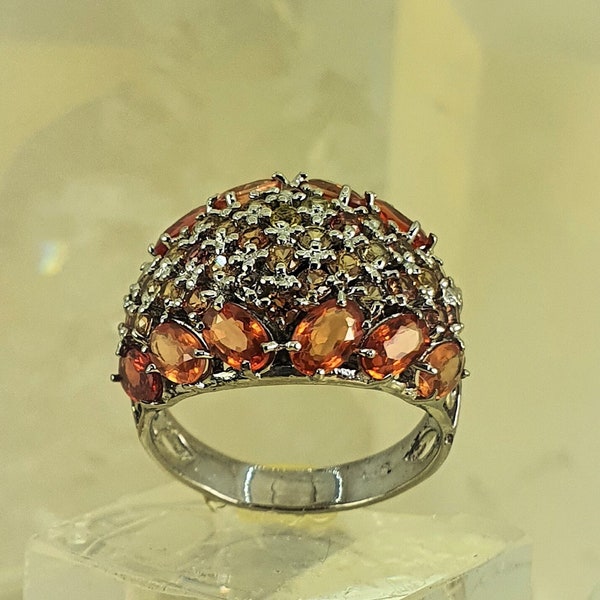 Bague Saphir Orange Plaqué Or Blanc 14K Argent Sterling 925