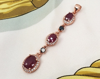Ruby, Sapphire & CZ Pendant Rose Gold Plate 925 Sterling Silver