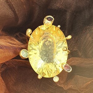 Citrine, Ruby, Peridot, Tourmaline 2-Tone Ring 14K Yellow & White Gold 925 Sterling Silver