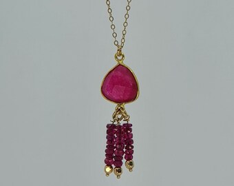 Ruby Charm Necklace. Yellow Gold-filled Chain