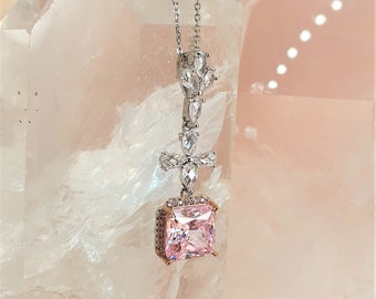 5カラット ピンク 人工ダイヤモンド ネックレス クッションカット