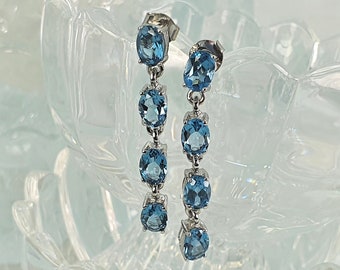 Swiss Blue Topaz Earrings White Gold Plate 925 Sterling Silver