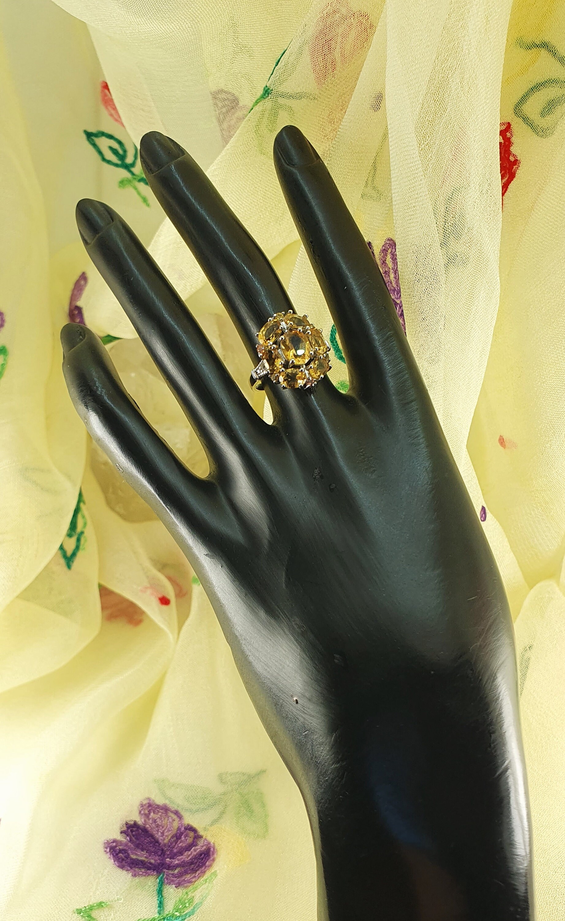 Bague Citrine En Argent 925 Et Plaqué Or 14K - Taille 57 - Neuf Avec étiquettes