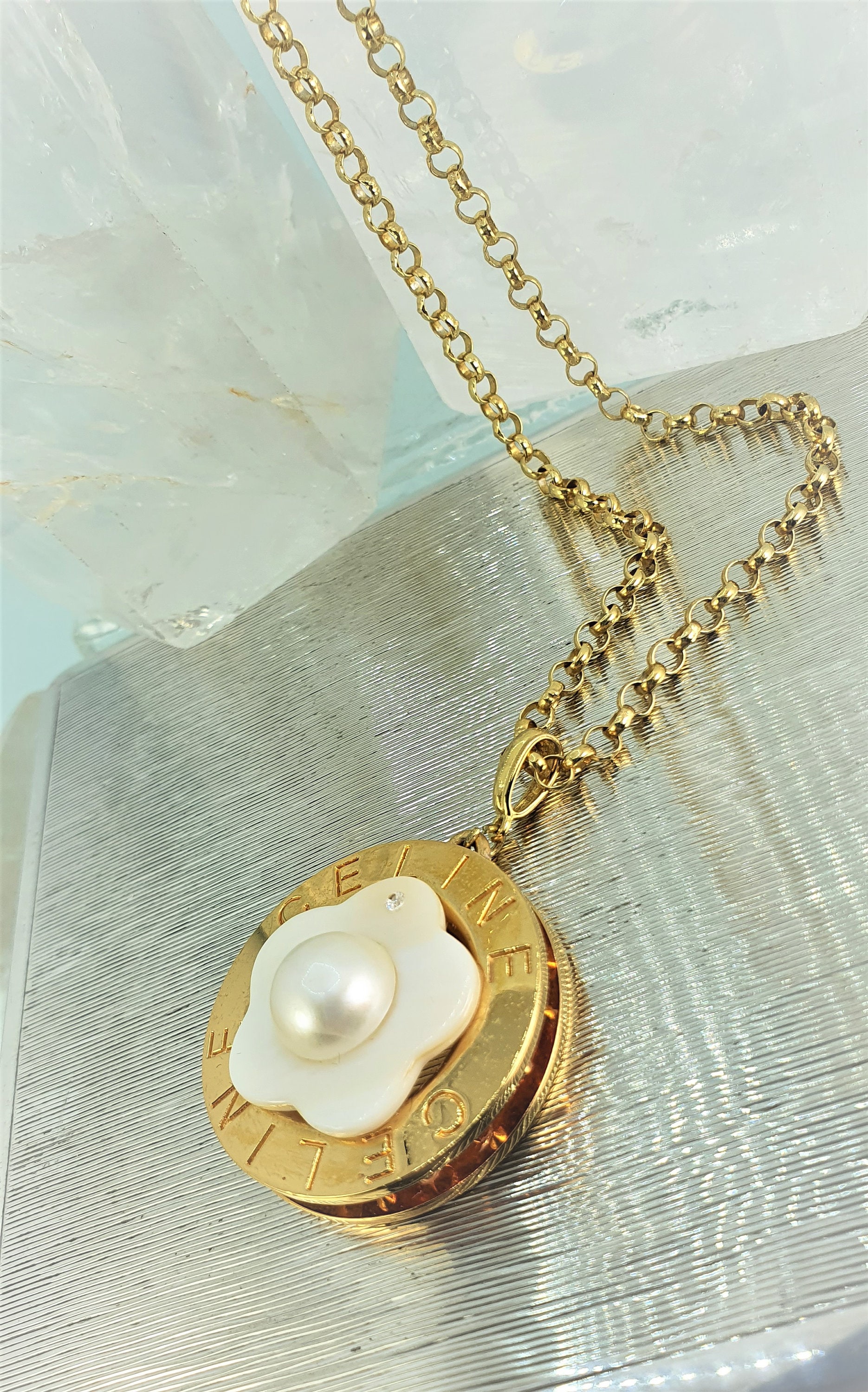 Pendant Created With 80s' CELINE Ring, Pearl & CZ Gold