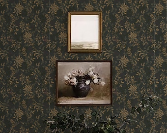Dark Floral Peel and Stick Wallpaper: Vintage Botanical Decor