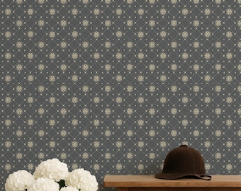 Diamonds with Dots and Rosettes Peel and Stick Wallpaper: Modern Cottage Removable Wall Covering, Moody Vintage Romantic Wall Decor