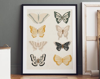 Vintage Butterfly Art Printable, Girls Bedroom Above Bed Wall Decor, Office Wall Art, Cottagecore Artwork, Antique Art