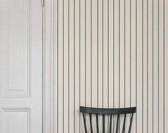 Navy Pinstripes Off White Peel and Stick Wallpaper, Cottagecore Removable , Dark Academia Decor, Renter Friendly Pre Plastered Wallpaper