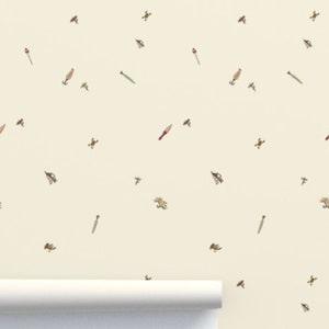 Carta da parati vintage per la pesca, carta da parati rustica da staccare e attaccare, carta da parati per avventure nella foresta all'aperto per la stanza dei bambini, design della stanza della casa sul lago