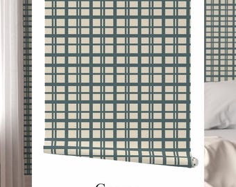 Blue Green Plaid with Cream Peel and Stick Wallpaper: English Heritage Style