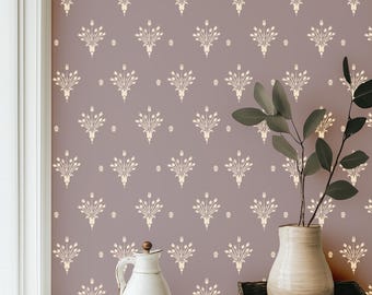 Tulip Block Print Peel and Stick Wallpaper, Light Mauve Girl Room Wall Covering