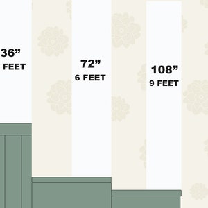 May include: An illustration showing a series of green structures of varying heights, with measurements in inches and feet. The heights are labeled as 36 inches (3 feet), 72 inches (6 feet), 108 inches (9 feet), and 144 inches (12 feet).