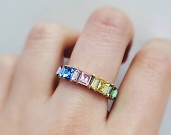 Rainbow II Ring, Rainbow Band, Eternity Band, Statement Ring 925 Sterling Silver Ring