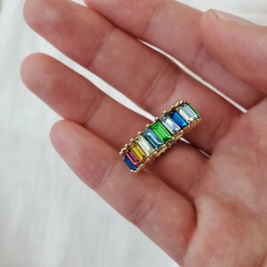 Rainbow Ring, Rainbow Band, Color: RAINBOW, Baguette Ring, Eternity Band, Statement Ring 925 Sterling Silver Ring image 4