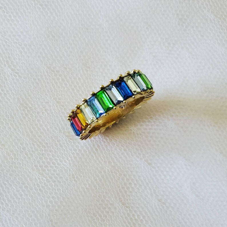 Rainbow Ring, Rainbow Band, Color: RAINBOW, Baguette Ring, Eternity Band, Statement Ring 925 Sterling Silver Ring image 6