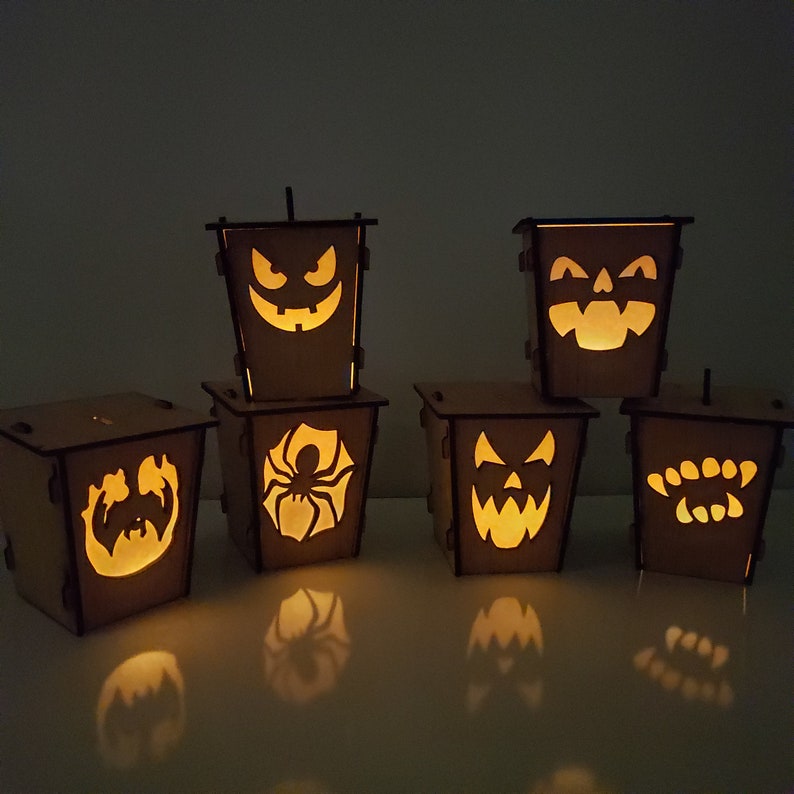 Halloween Decoration Light, Jackolantern Wood Decorations Light Tea Candle Light Box