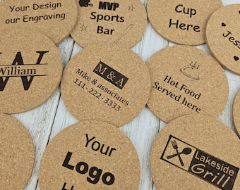 Personalized Cork Coasters - Custom Text or Design - 3.5", 3.7", 4" Sizes - Handmade Gift Idea