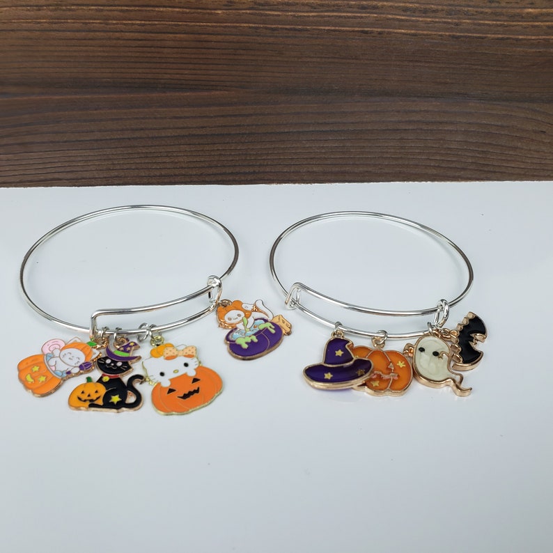Halloween Charm Bracelet Halloween Theme Bracelet Silver Etsy
