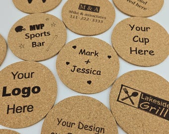 Custom Business Cork Coasters - Custom Text or Design - 3.5", 3.7", 4" Sizes - Event Gift Idea