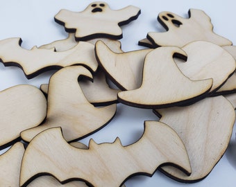 16 Pack Assorted small, Medium Halloween Shape wood cutouts, Halloween craft blanks, Craft Projects, Halloween Crafts
