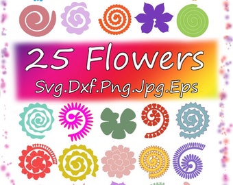 Flowers SVG 25 Flowers Rolled Paper,Rolled, Origami,Paper Flowers