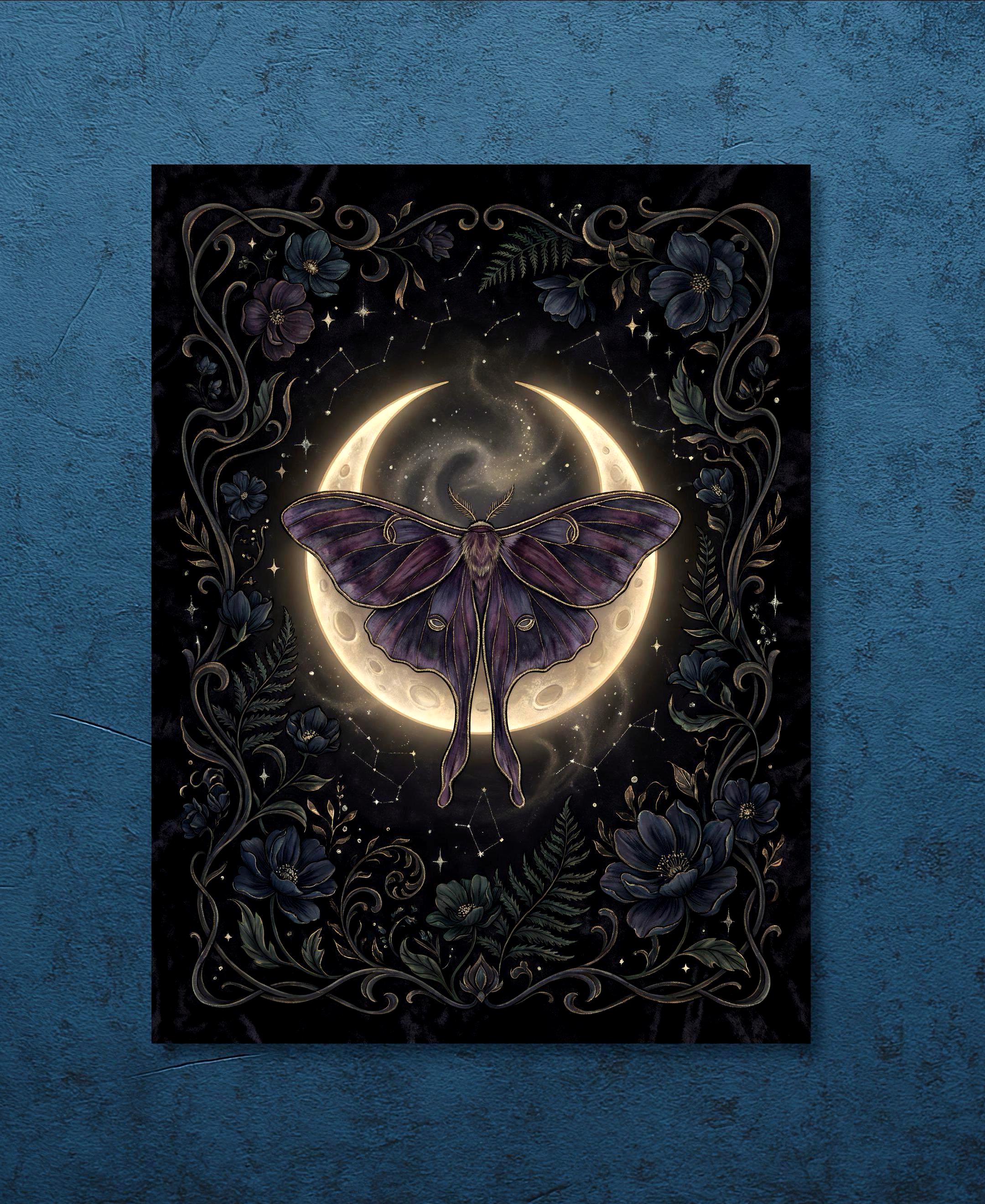 Luna Moth Wall Art Matte Poster, Celestial Botanical Moth Print, Gothic ...