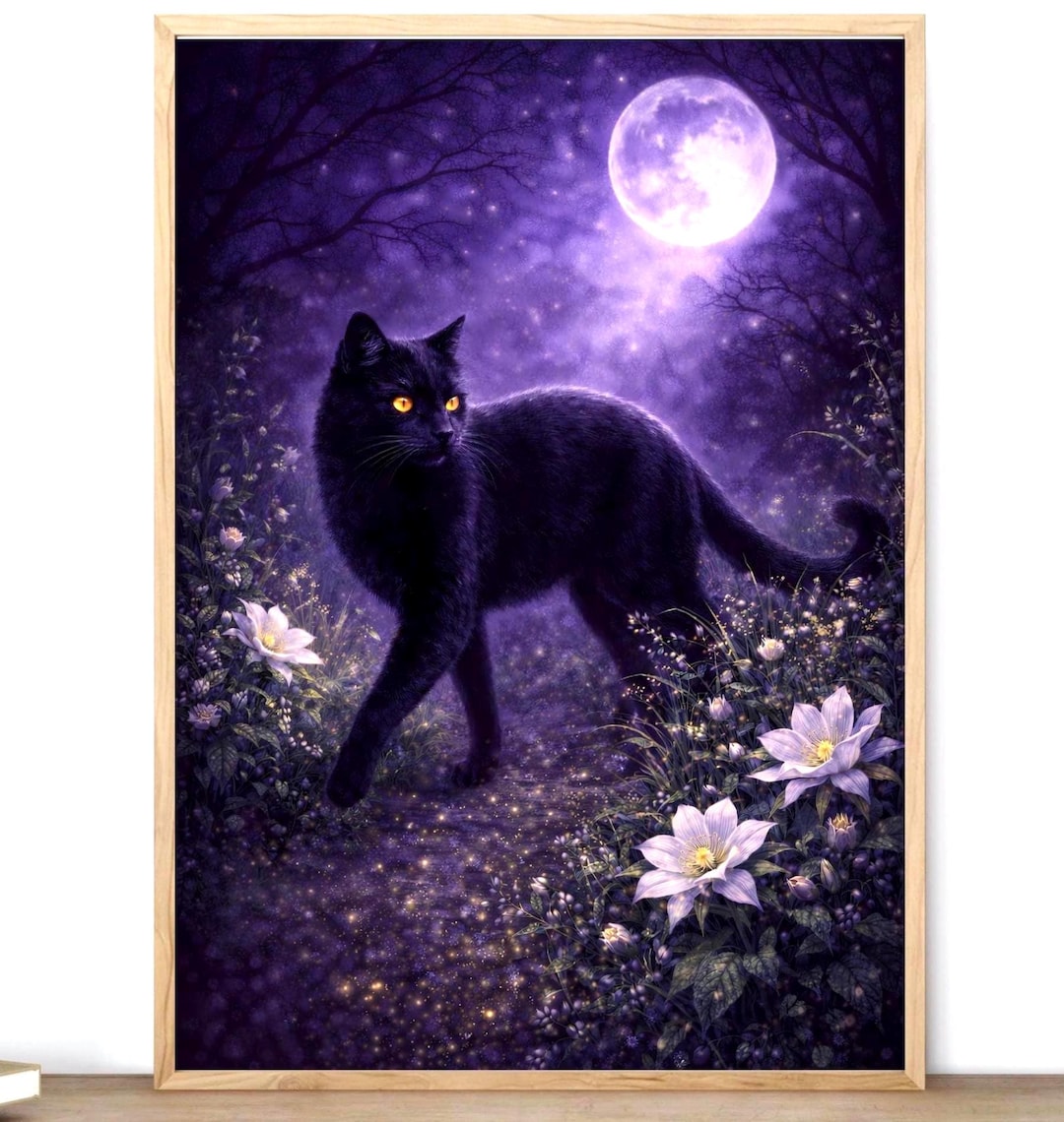 Black Cat Whimsigoth Decor, Gothic Dark Academia Wall Art, Moody ...