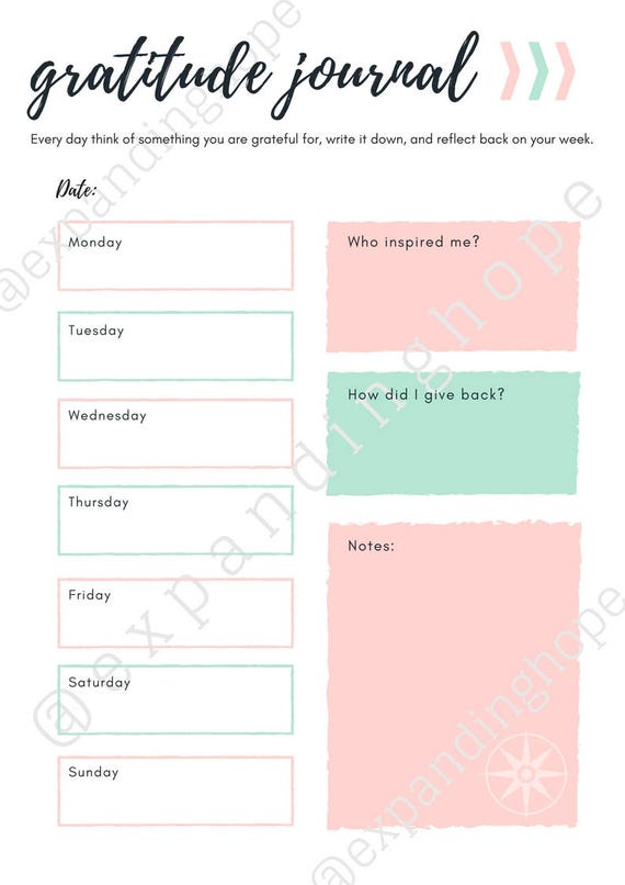 Weekly Gratitude Journal Printable Instant Download