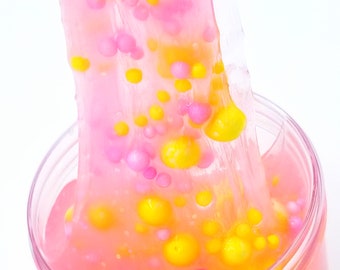 Pink Lemonade Clear Slime, Scented, with Glitter and Foam Beads, Very Thick