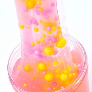 Pink Lemonade Clear Slime, Scented, with Glitter and Foam Beads, Very Thick