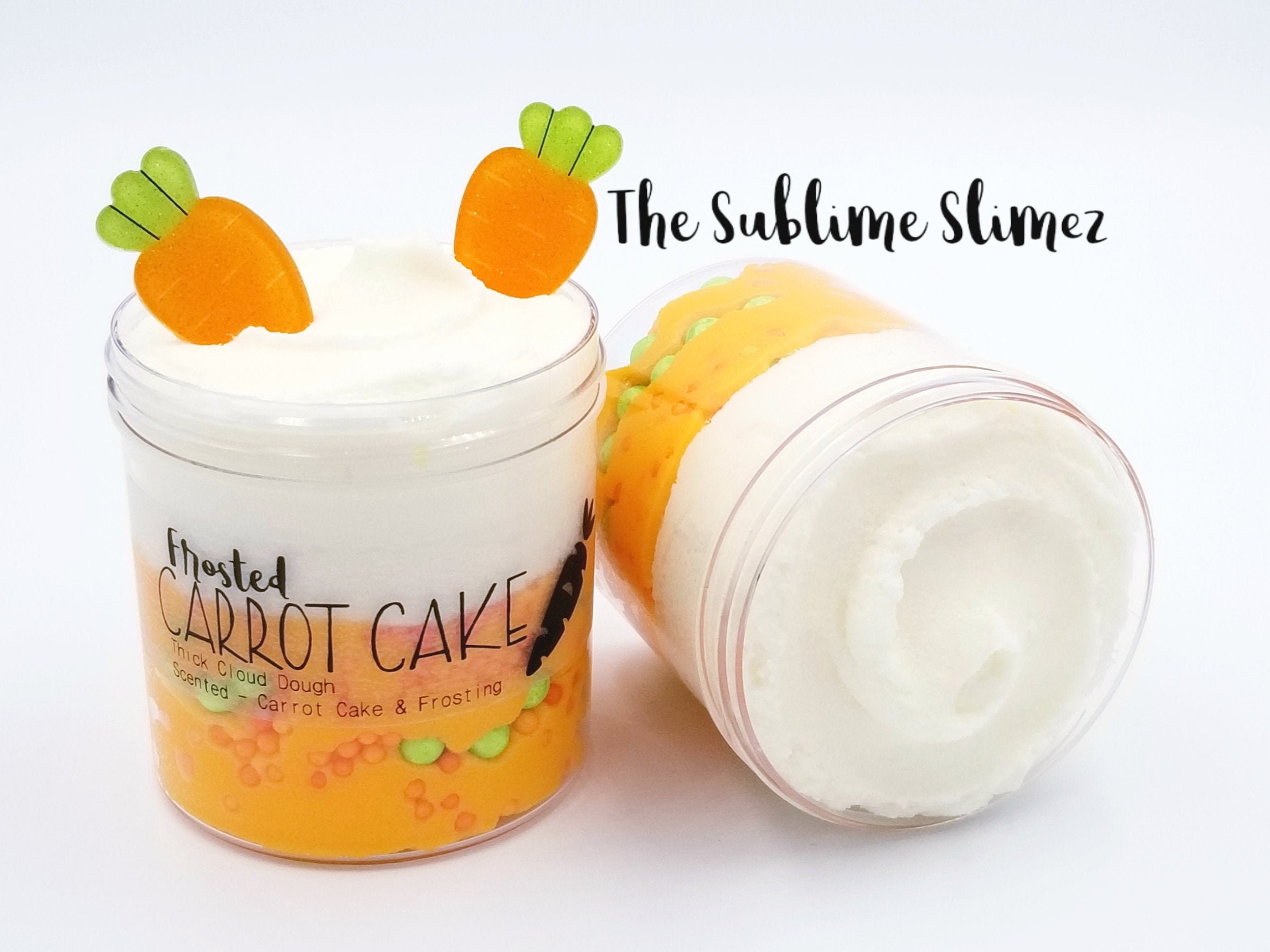Frosted Carrot Cake, Thick Cloud Dough Slime, with Carrot Charm