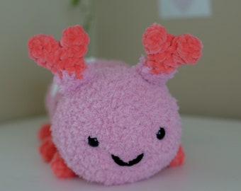 handmade amigurumi caterpillar plush, valentines gift, pink hearts, cute gift for couples