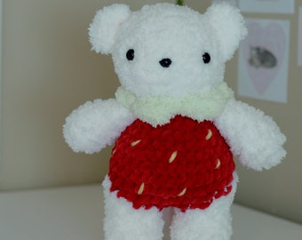 amigurumi handmade strawberry bear, fluffy, perfect for gifts, teddy bear plushie