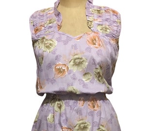 Vintage cotton floral sleeveless dress, 1960s cotton dress, vintage sleeveless dress, 1960s day dress, vintage day dress