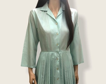 Vintage 1960s pleated day dress.  Pale blue.  Vintage 1960s. Secretary dress.