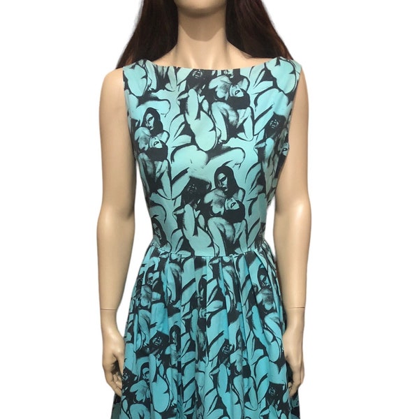 1950s style dress, sleeveless pleated dress, vintage pleated dress,