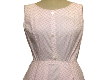 1950s Pink Summer Dress, pink and white Sundress, 1950s. Vintage pink sundress, Approx AU size 8 - 10