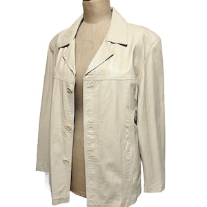 veste en cuir crème vintage des années 1970, manteau en cuir crème, manteau en cuir vintage