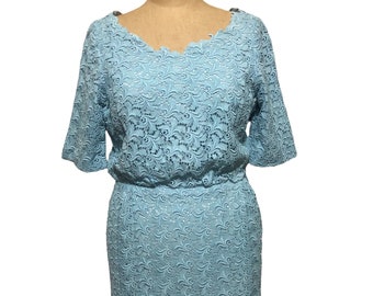 Vintage 1950s pale blue lace wiggle dress, wiggle dress, vintage wedding.