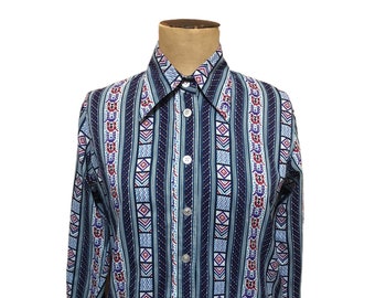 Camicetta vintage anni '70, camicia da donna retrò, camicia geometrica retrò, camicetta da donna anni '70