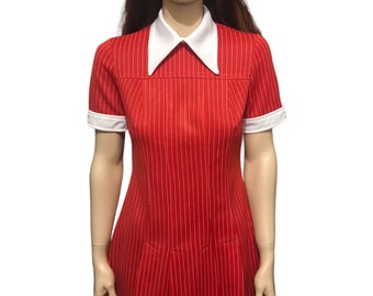 Vintage 60s day dress.  Retro, Red dress, red mod dress, 1960s red striped dress