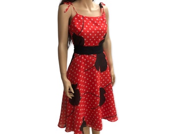 Vintage red polka dot dress, floral 1970s dress, floral polka dot dress