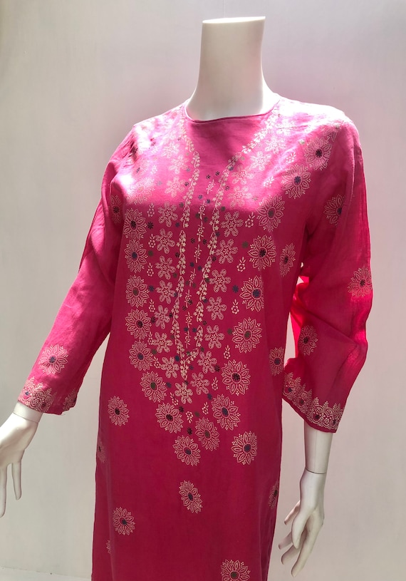 pink cotton Kaftan, hand painted kaftan, vintage … - image 2