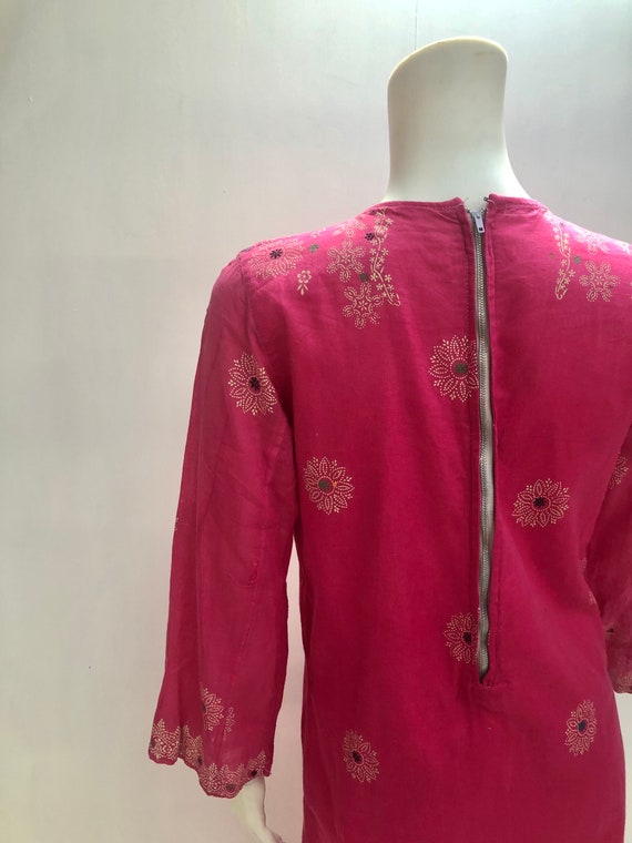 pink cotton Kaftan, hand painted kaftan, vintage … - image 9