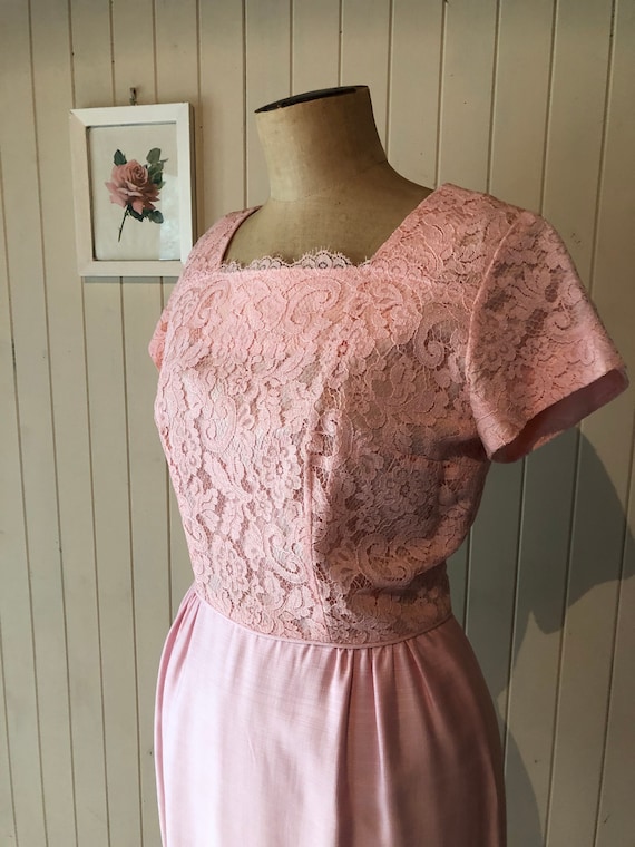 Pink lace dress, vintage evening dress, sixties. w